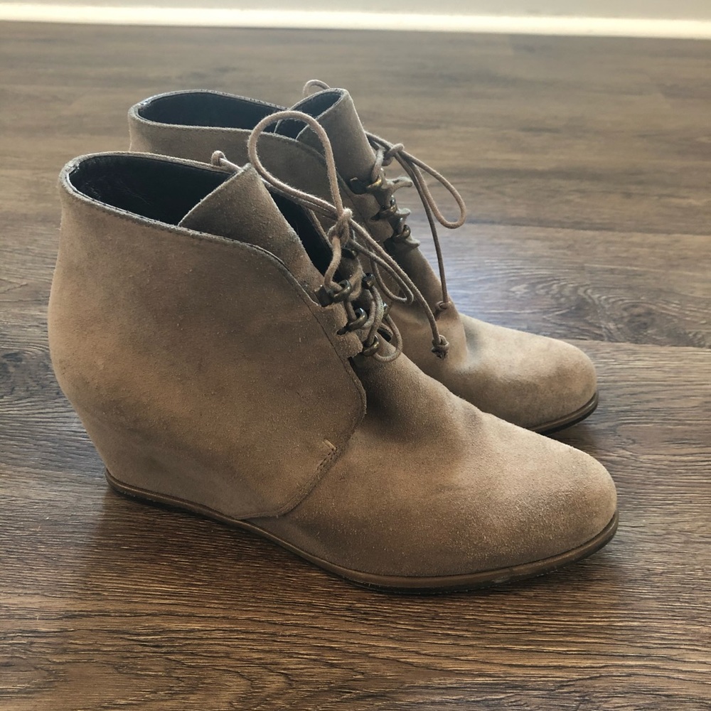 Stuart Weitzman Suede Lace Up Wedge Booties